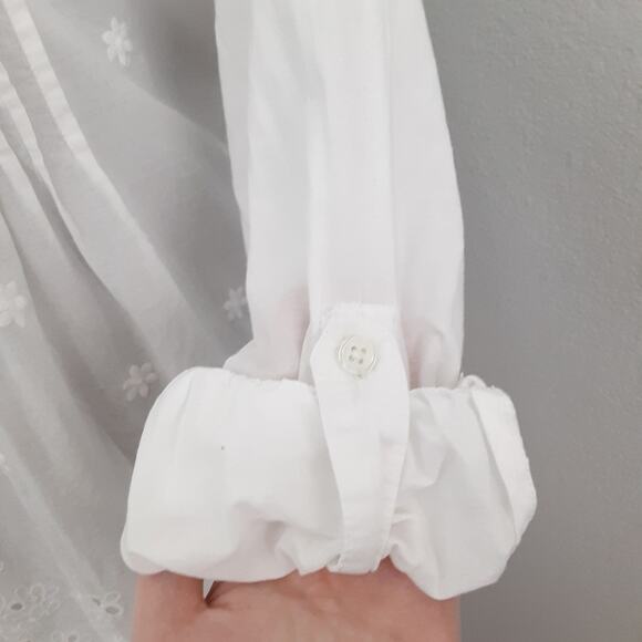 Vintage Y2K Eyelet Lace Tunic Top White Broderie Anglaise Roll Tab Resort - Picture 7 of 13